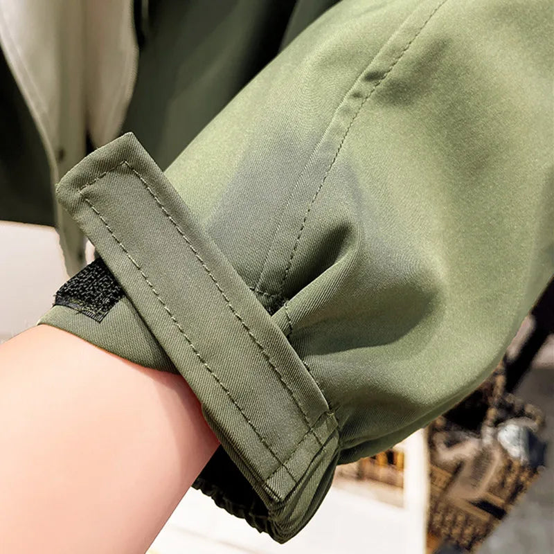 Black hooded contrast panel windbreaker jacket with drawstring