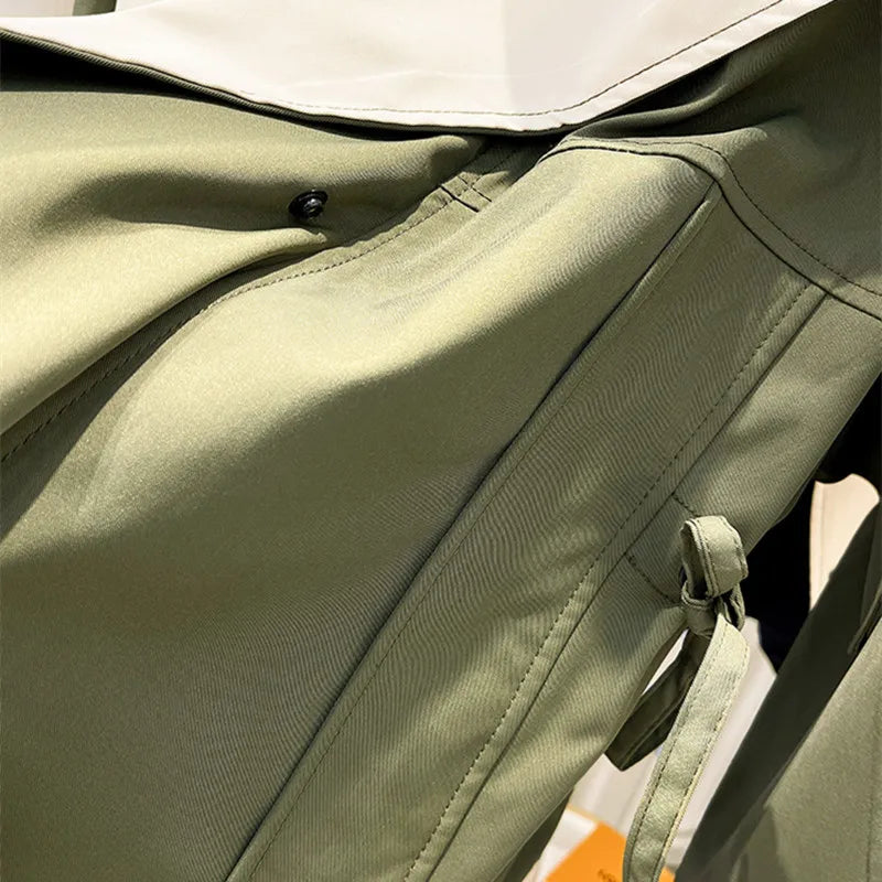 Black hooded contrast panel windbreaker jacket with drawstring