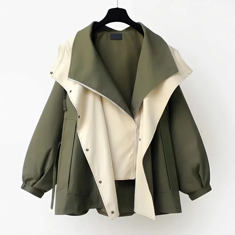 Black hooded contrast panel windbreaker jacket with drawstring