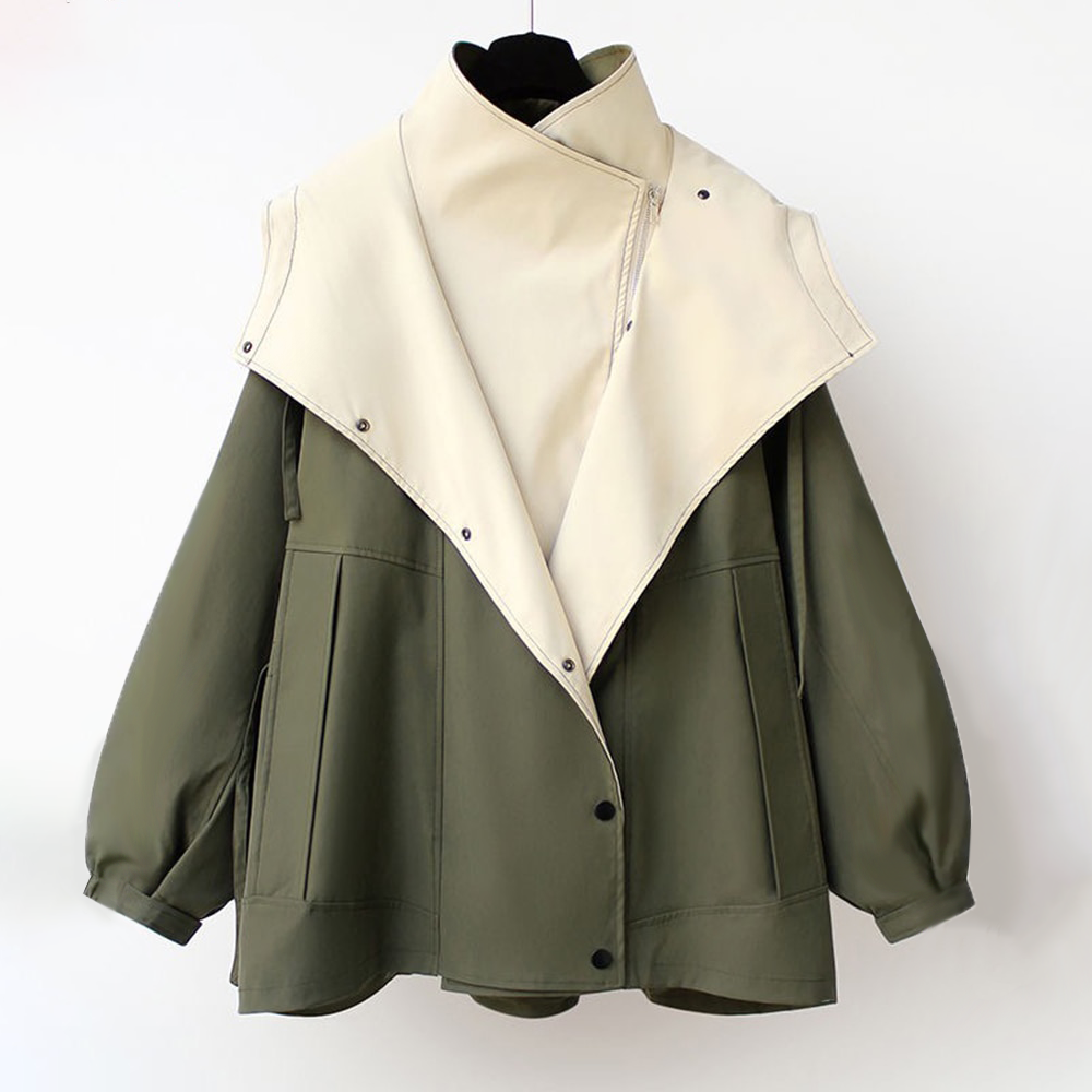 Black hooded contrast panel windbreaker jacket with drawstring