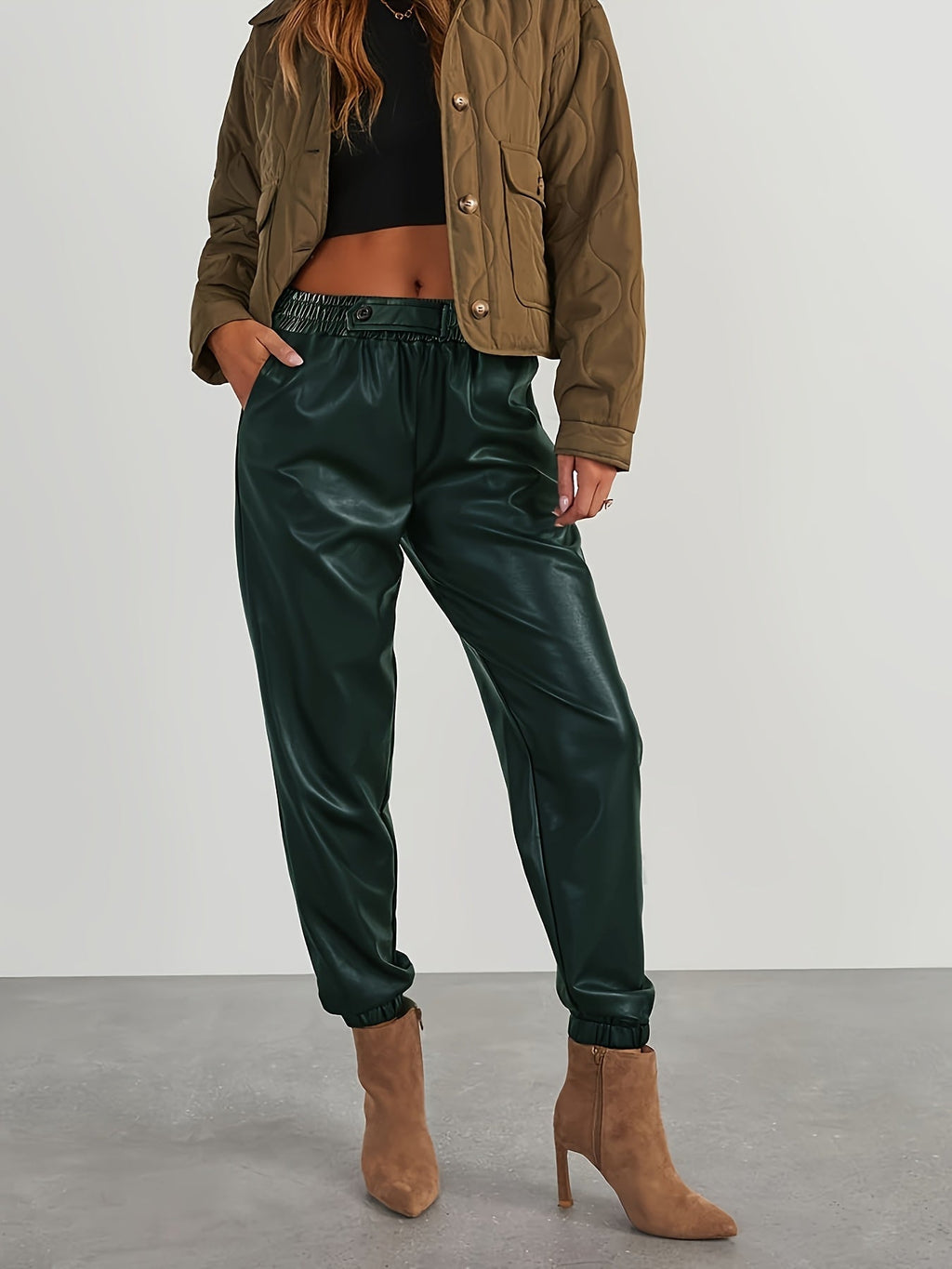 Tapered faux leather pants