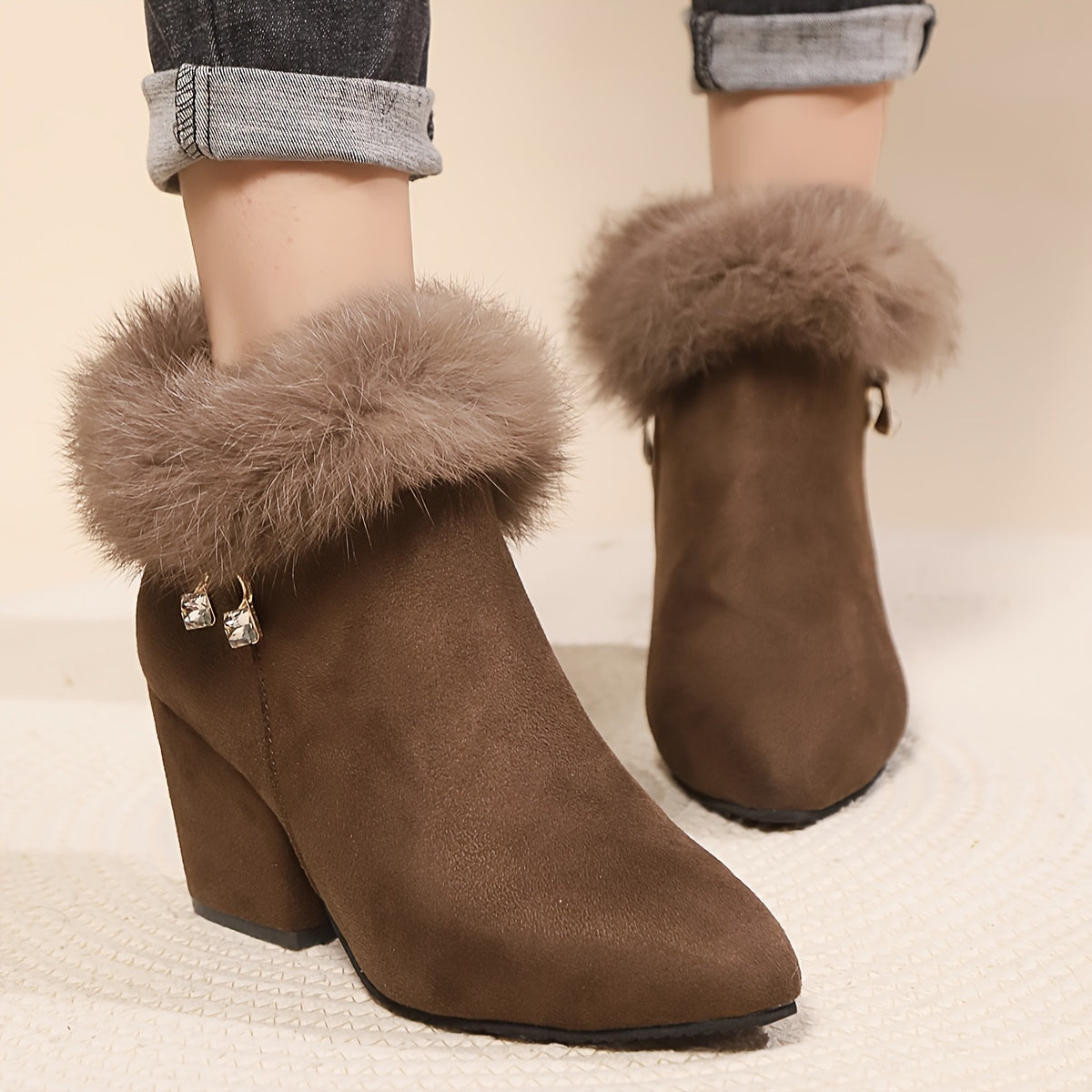 Dark Brown warm block-heel ankle Boots