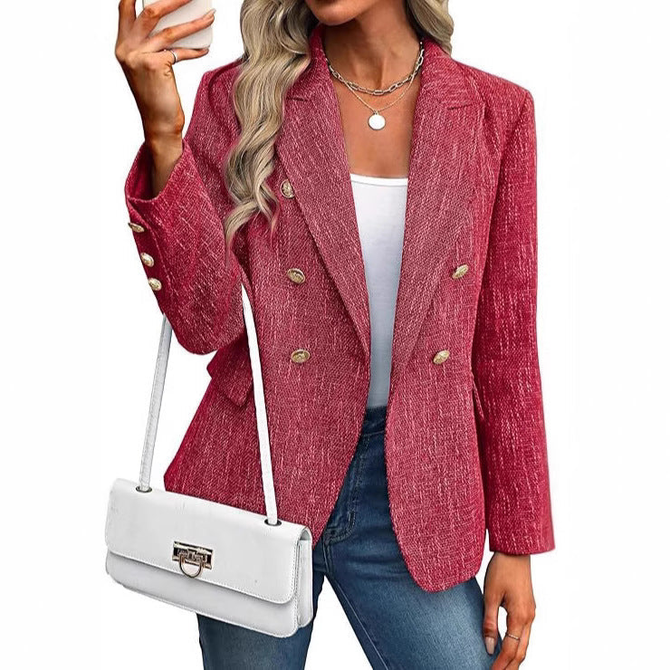 Double Breasted Tweed Blazer with Gold Buttons, view 6