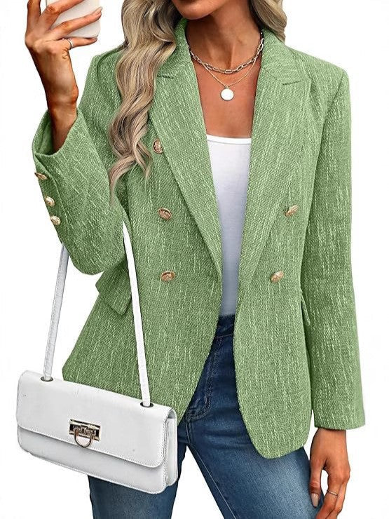 Green Double Breasted Tweed Blazer with Gold Buttons