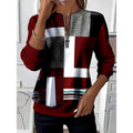 Wine color block quarter zip sweater with stand collar, front view