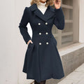 Wool blend double breasted longline flared coat