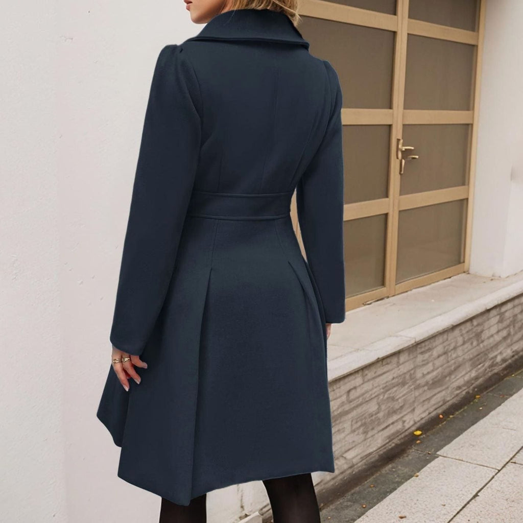 Wool blend double breasted longline flared coat