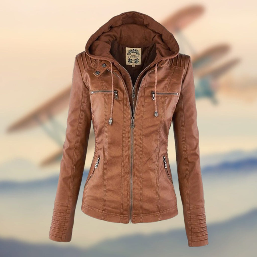 Ribbed shoulder zip up biker jacket