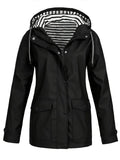 Hooded waterproof raincoat with striped lining