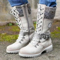Knit cuff lace-up mid-calf winter boots, front view