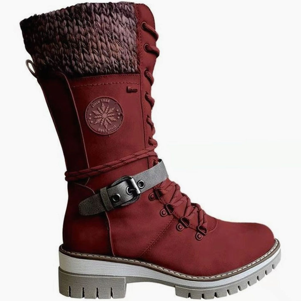Knit cuff lace-up mid-calf winter boots
