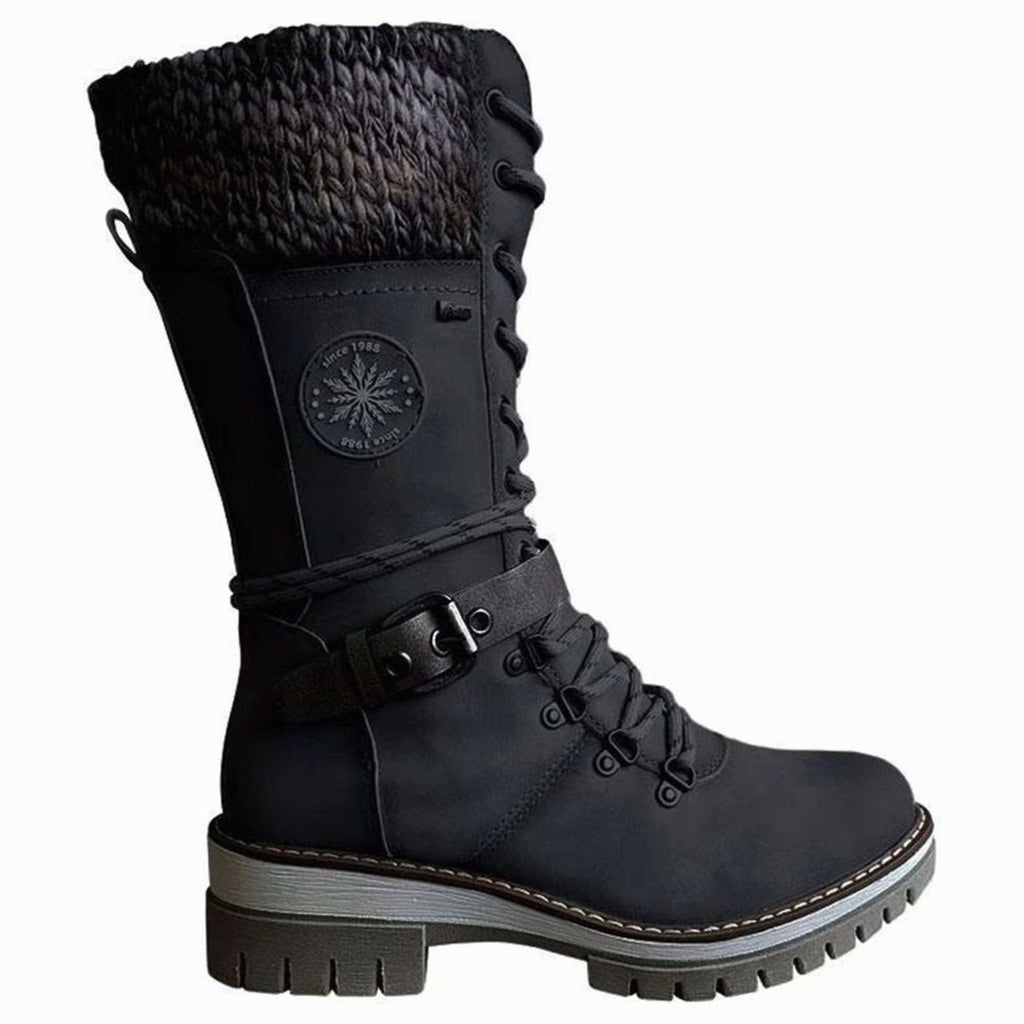 Knit cuff lace-up mid-calf winter boots