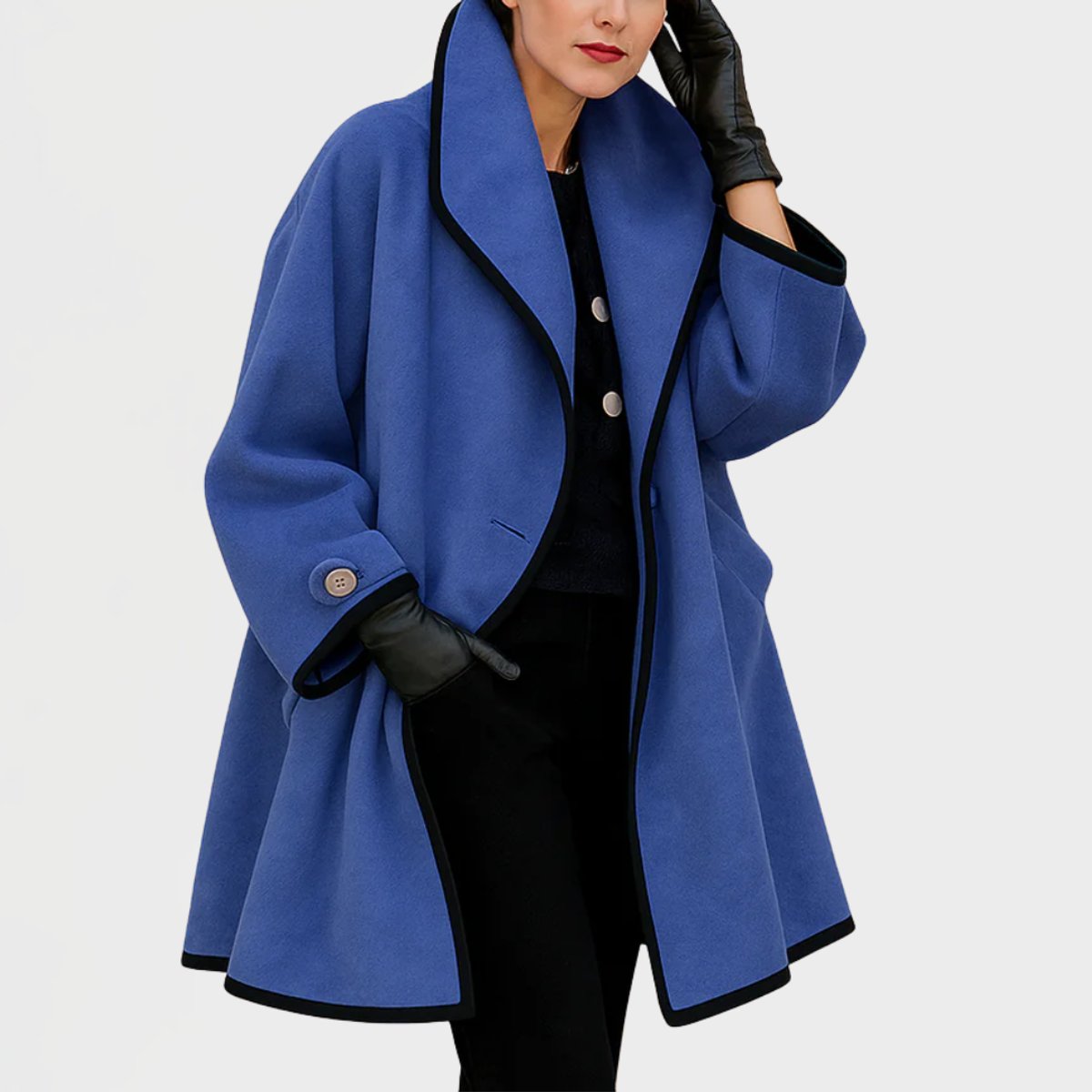 Oversized wool blend swing coat with contrast trim, front view