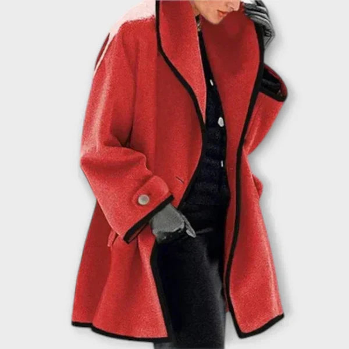 Oversized wool blend swing coat with contrast trim