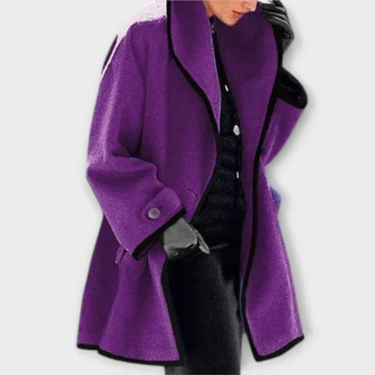 Oversized wool blend swing coat with contrast trim
