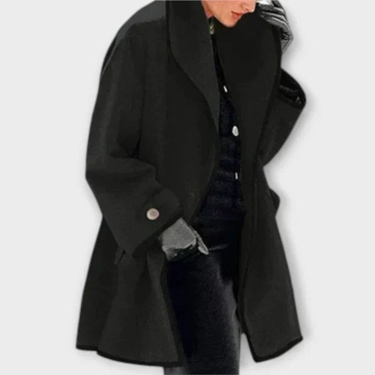 Oversized wool blend swing coat with contrast trim